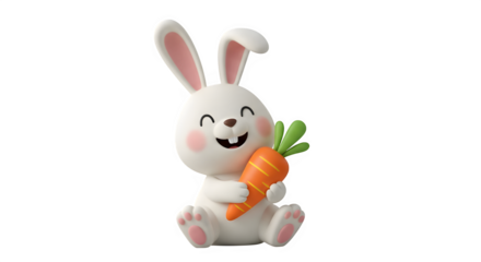 Charming cartoon bunny with a carrot isolated on transparent background cute rabbit with a happy expression, perfect for easter or childrens designs playful and cheerful illustration