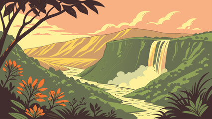 &ldquo;Haleakalā State Park with crater and sunrise, tropical vector&rdquo;