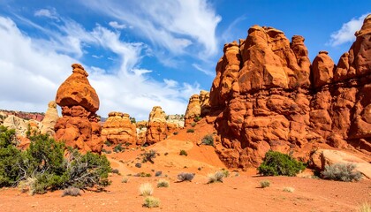 Fototapeta premium Dramatic Red Rock Formations in Utahs Scenic Landscape.