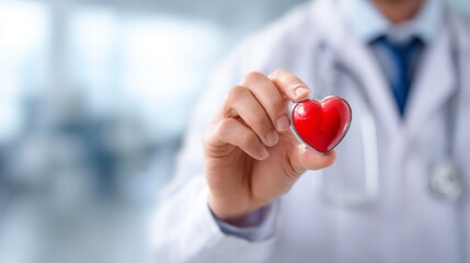 Doctor Holding Heart Symbol with Stethoscope in Medical Environment, Representing Care and Compassion for Patients