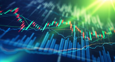 Financial market chart shows growth and decline with dynamic lines