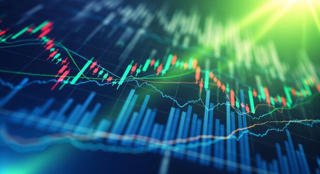 Financial market chart shows growth and decline with dynamic lines