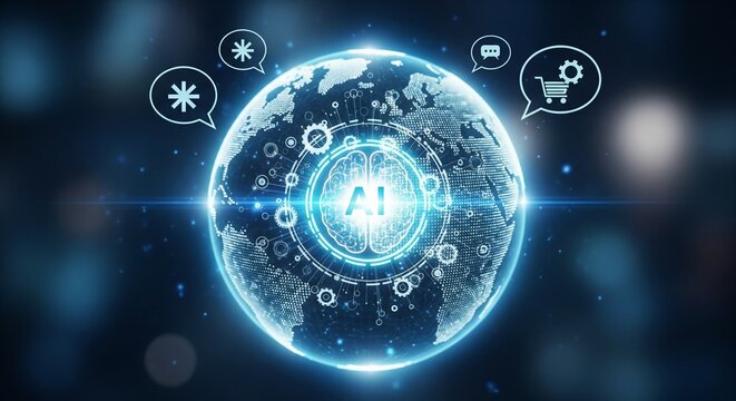 Artificial intelligence global network connecting the world digitally - Powered by Adobe