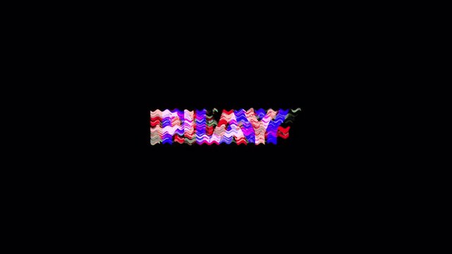 Glitch Distortion Text "PLAY" Digital Animation Loop, Abstract Background VCR Style Error VFX Overlay
