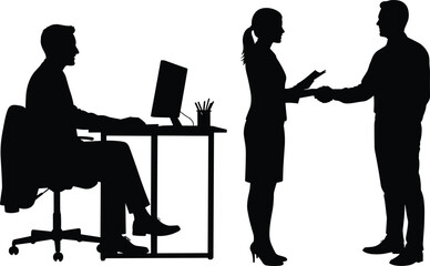 Silhouette of business people in office handshake meeting, teamwork collaboration, professional communication, corporate partnership, success and leadership concept