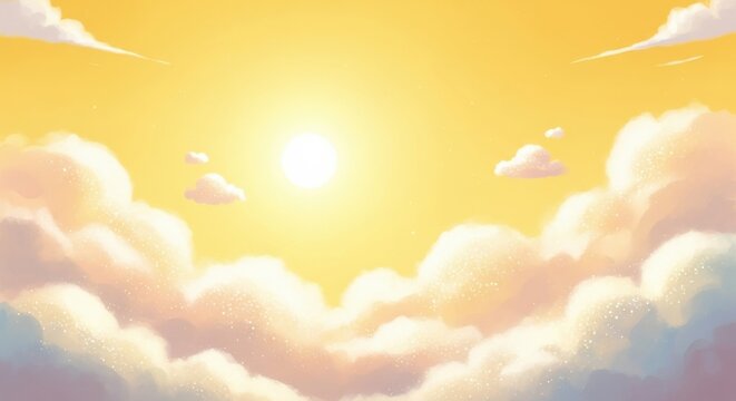 Beautiful golden sunrise over fluffy clouds illuminating the morning sky