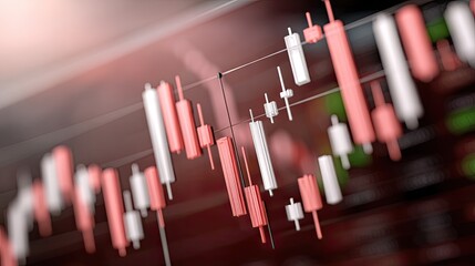 A digital display showcases bar graphs in red and white, highlighting data trends and analytics on a tech-inspired background