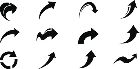 Collection of diverse black arrows pointing in various directions