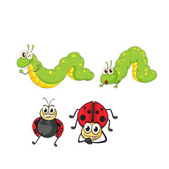 Vibrant Cartoon Insect Characters Whimsical Caterpillars and Ladybugs Bringing Joyful Vibes