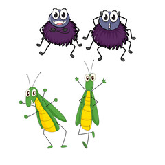 Obraz premium Cute Cartoon Spiders and Grasshoppers Full Body Illustrations with Playful Expressions