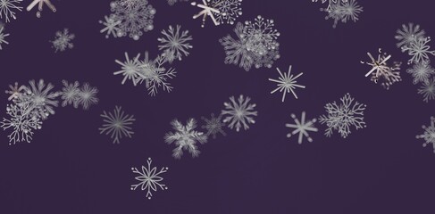 Abstract and elegant illustration of falling snowflakes in winter against a dark purple backdrop, perfect for winter and hol