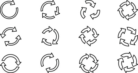 Collection of hand drawn circular arrows and recycling symbols