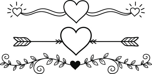 Hand drawn heart ornaments and decorative flourishes for design