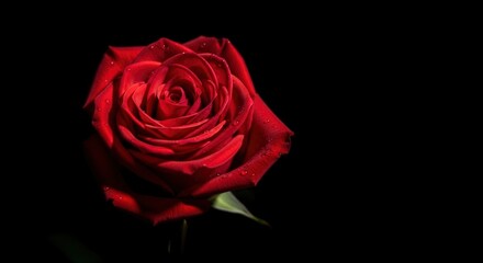 Fototapeta premium Red Rose with Water Droplets on Black Background