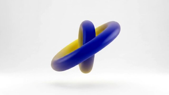 Abstract 3D animation of interlocking rings with a yellow to blue gradient.