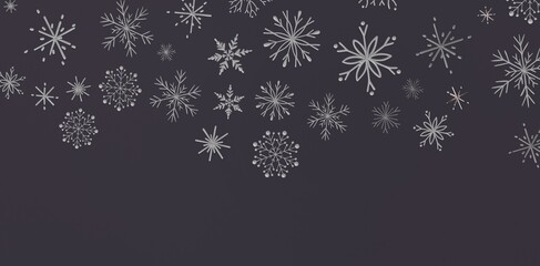 Stylish and minimalist winter background with silver snowflakes on a dark backdrop. Perfect for seasonal designs and celebra