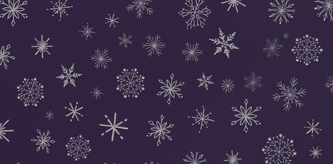 Abstract silver snowflakes on a deep purple background. Perfect for holiday design, winter projects, or Christmas cards. Fes