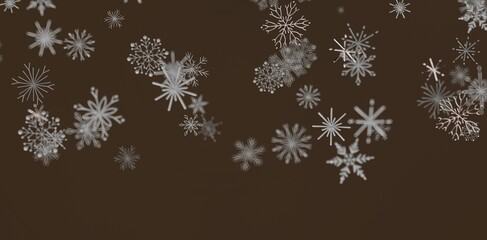 Abstract design of snowflakes falling on a warm brown background, creating a cozy winter feeling, for your creative projects