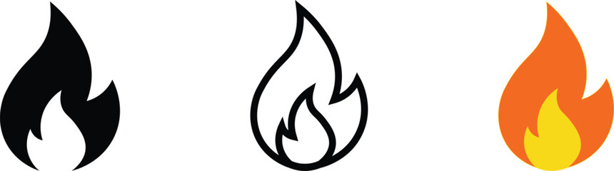 Fire flame icon set. Fire symbol in glyph. Fireball sign. Campfire symbol. Flame vector. vector illustration