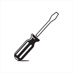 Slotted Flat Blade Screwdriver Vector Icon Black and White Silhouette