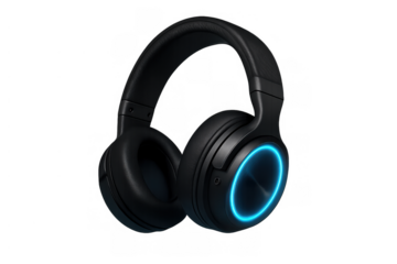 Wireless gaming headset featuring bright blue led lighting, enjoying immersive audio for modern technology and entertainment