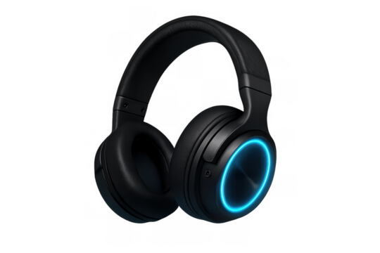 Wireless gaming headset featuring bright blue led lighting, enjoying immersive audio for modern technology and entertainment