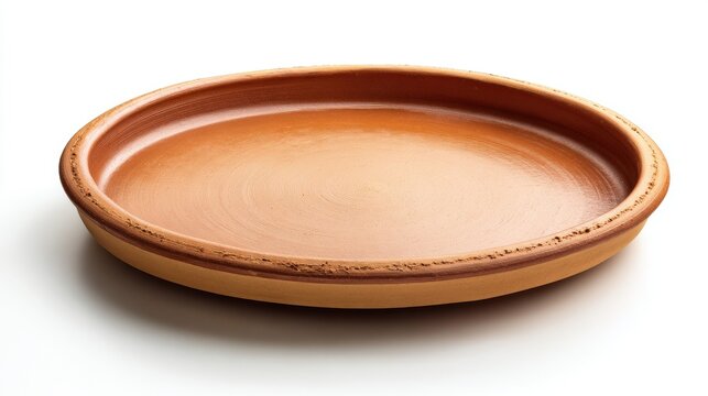 Handcrafted terracotta clay plate with natural earth tones and rustic texture, showcasing artisan pottery with organic circular design and warm brown ceramic finish
