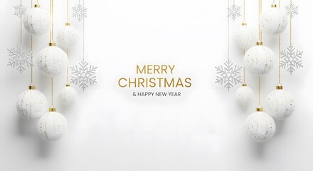 Elegant white christmas ornaments and snowflakes on a clean white background