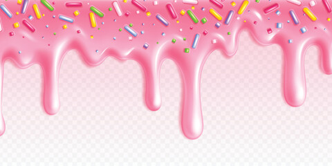 Pink dripping icing with colorful sprinkles, sweet dessert topping design