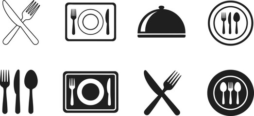 Collection of black and white restaurant and dining icons