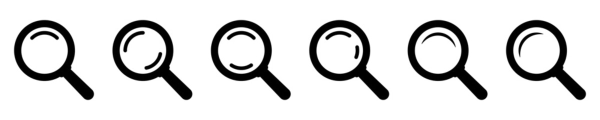 Magnifying Glass Icon Collection – Loupe Symbols for Search, Discovery, Finding, and Zoom Tools.