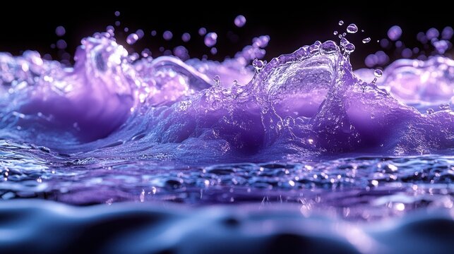 Vibrant purple waves splash and swirl in a mesmerizing display of water dynamics