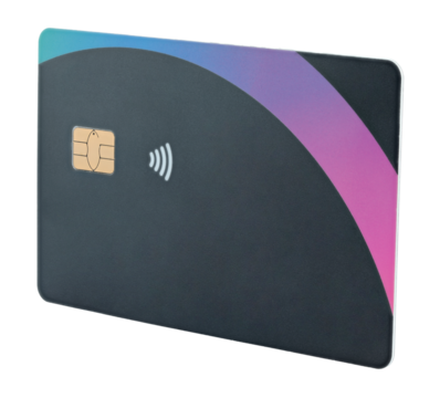 Blank bank card with contactless payment chip, isolated on transparent background. Perfect template for design, branding, finance concepts, and digital payment projects