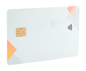 Blank bank card with contactless payment chip, isolated on transparent background. Perfect template for design, branding, finance concepts, and digital payment projects
