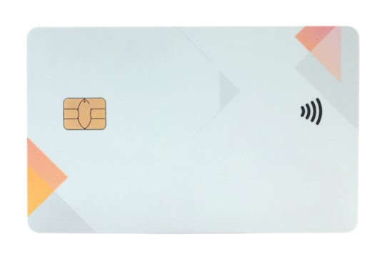 Blank bank card with contactless payment chip, isolated on transparent background. Perfect template for design, branding, finance concepts, and digital payment projects