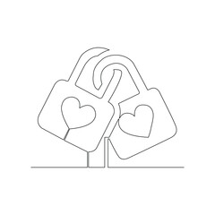 Continuous Line Drawing of Two Love Locks with Hearts Symbolizing Romance