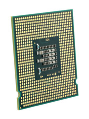 Close-up microprocessor isolated on transparent background. High-detail electronic component...