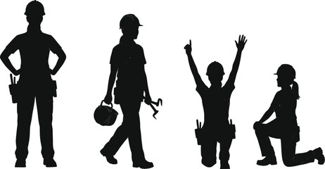 Construction worker, labor silhouette, builder icon, hard hat, tool belt, industrial job, engineering, workforce, occupation, teamwork, repair, 