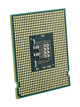 Close-up microprocessor isolated on transparent background. High-detail electronic component perfect for technology, hardware design, engineering visuals, and educational projects