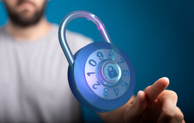 Concept of cybersecurity with a padlock illustration. Secure online data with strong encryption and protection