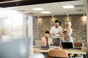 Team collaboration in a modern office space during a brainstorming session