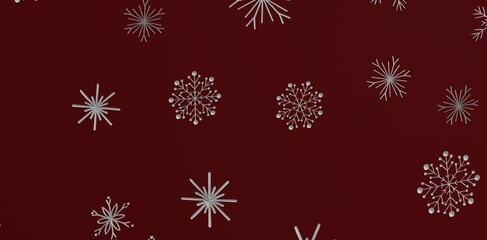 Christmas background with a pattern of white snowflakes on a deep burgundy surface. Festive and wintery design for greetings © vegefox.com