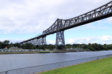 around the railway High Bridge with camping caravan area in Rendsburg in Germany