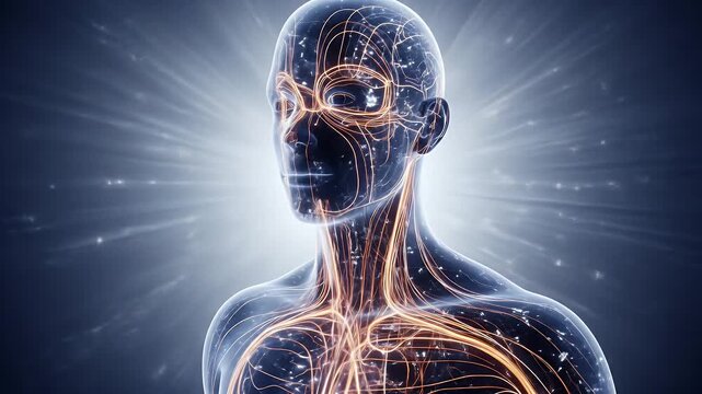 Futuristic Human Anatomy: Glowing Neural Network and Energy Flow Visualization - Powered by Adobe