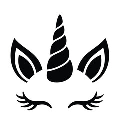 Unicorn face with horn and eyelashes isolated on, a whimsical and magical symbol of fantasy, innocence, and enchantment