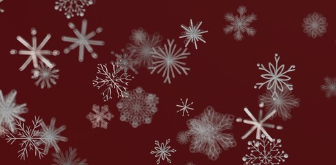 Decorative illustration of snowflakes, a symbol of winter and Christmas, on a rich burgundy background, perfect for winter a