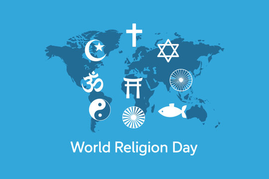 World Religion Day Vector Illustration, Global Faith Symbols Poster, Interfaith Harmony Graphic