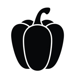 A bold black silhouette of a bell pepper, isolated on, showcases its distinctive shape and smooth curves, capturing the essence of this versatile vegetable