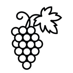Illustration of a bunch of grapes isolated on symbol of fruit, wine, and harvest simple vector drawing of grapes with leaf and stem