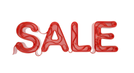 The word sale in red, melting, liquid letters isolated on transparent background